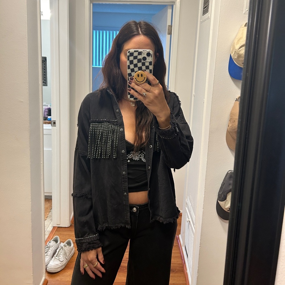 Zara fringe jean jacket size m